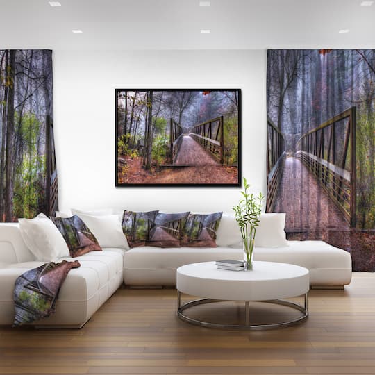 Designart - Beautiful Bridge Over Creek - Landscape Photo Canvas Art Print in Black Frame